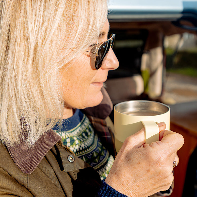 12oz-rise-mug-l3 12oz_rise_coffee_mug_wax_yellow_woman_drink_closeup_square.jpg